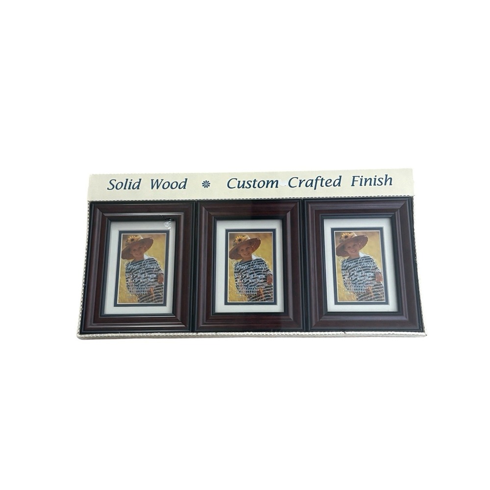 3 Vintage Solid Wood Picture Frames Classic Design Dark Brown 5x7 NOS 90s